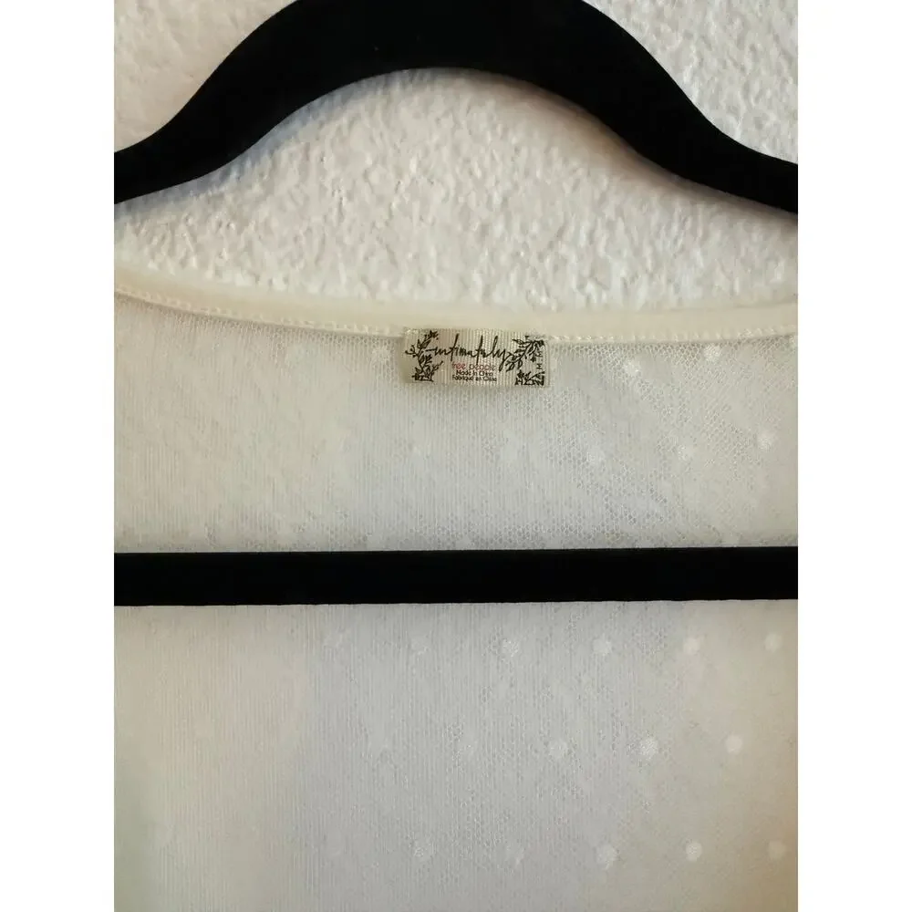 Free People Cream Ruched Puff Sleeve Top Size Medium